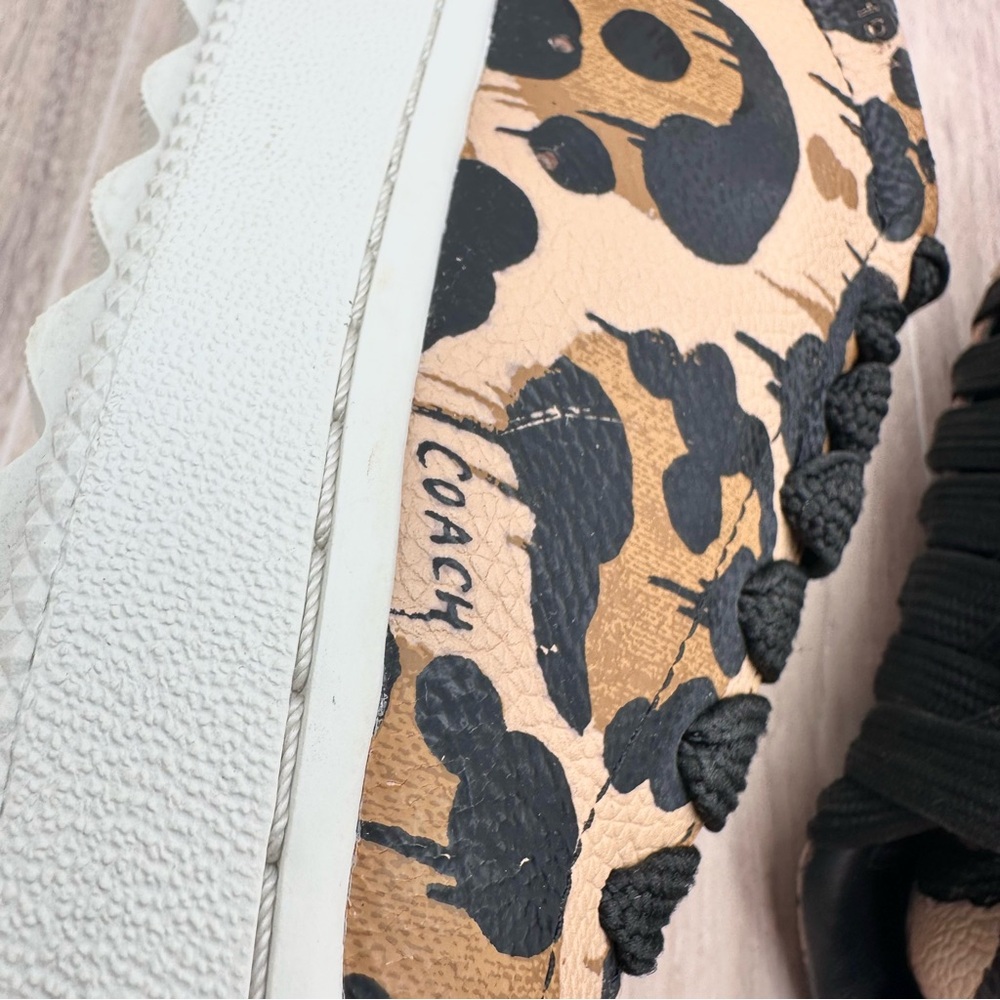 COACH Pebble Leather Wild Beast Print Black Lace Up Low Top Sneakers 8.5 B - Picture 7 of 16